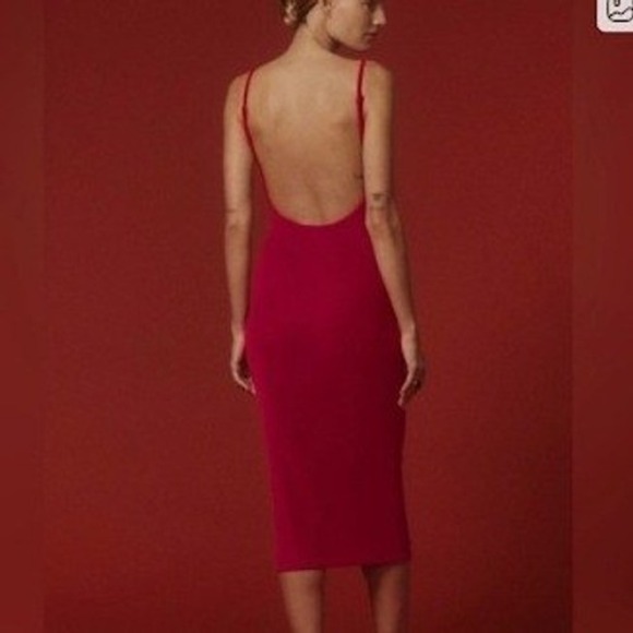 Reformation Merel Velvet Slip Dress Red Spaghetti Straps Midi Length NEW XL - Picture 2 of 9